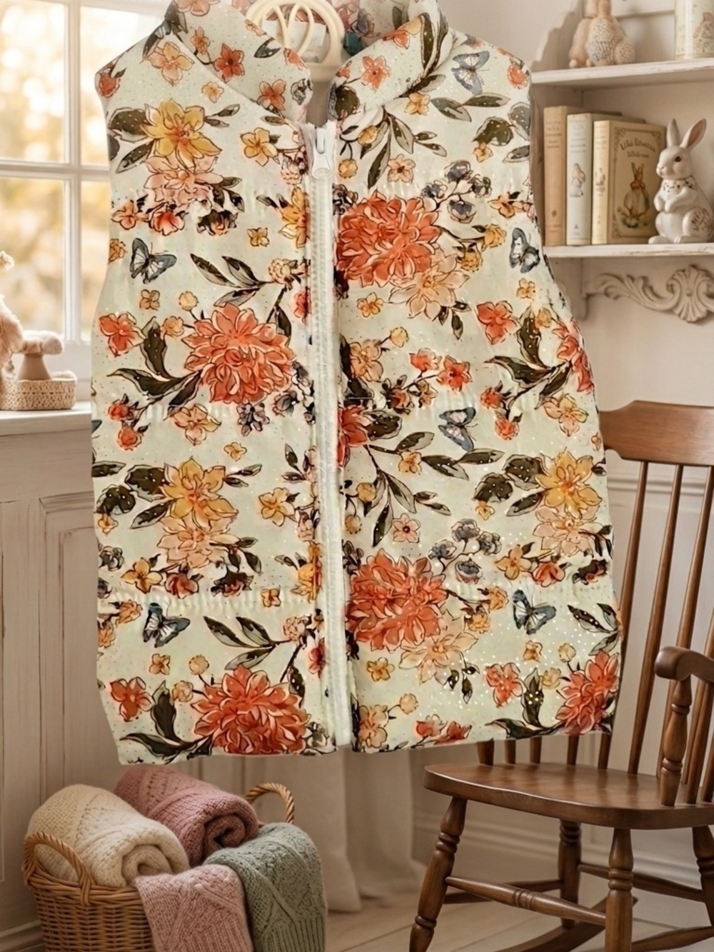 Little Lass Girls Floral Puffer Vest with Glitter Detail - Size 3T